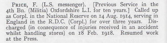 Price F Pte Royal Defence Corps Short Record Of Service War Record Of The Oxford University Press 1923