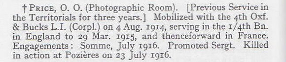 Price O Sergt 200200 4th Oxford & Bucks Light Infantry Obituary War Record Of The Oxford University Press 1923