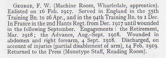 George F W Pte 2nd Hampshire Regiment Short Record Of Service War Record Of The Oxford University Press 1923
