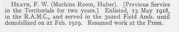 Heath F W Pte Royal Army Medical Corps Short Record Of Service War Record Of The Oxford University Press 1923