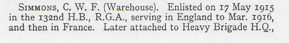 Simmons C W F Pte Royal Field Artillery Part 1