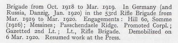 Piper C D Lt 51st Rifle Brigade Short Record Of Service Part 2 War Record Of The Oxford University Press 1923
