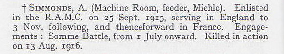 Simmonds A Pte 66597 Royal Army Medical Corps