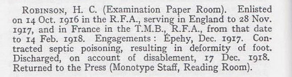 Robinson H C Pte Royal Field Artillery