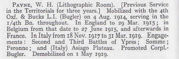 Payne W H Cpl 4th Oxford & Bucks Light Infantry Short Record Of Service War Record Of The Oxford University Press 1923