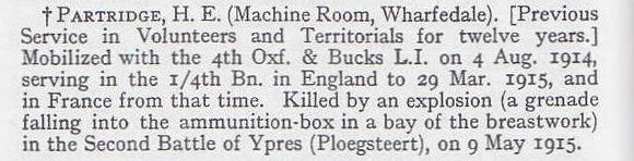 Partridge H E Pte 1811 4th Oxford and Bucks Light Infantry Obituary War Record Of The Oxford University Press 1923