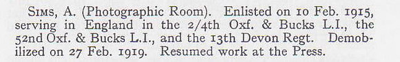 Sims A Pte 4th Oxford & Bucks Light Infantry