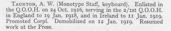 Taunton A W Cpl Queens Own Oxfordshire Hussars Short Record Of Service War Record Of The Oxford University Press 1923