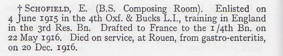 Schofield E Pte 5034 4th Oxford & Bucks Light Infantry