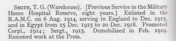 Smith T G Sergt Royal Army Medical Corps