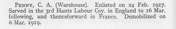 Penny C A Pte 36049 3rd Hampshire Regiment Short Record Of Service War Record Of The Oxford University Press 1923