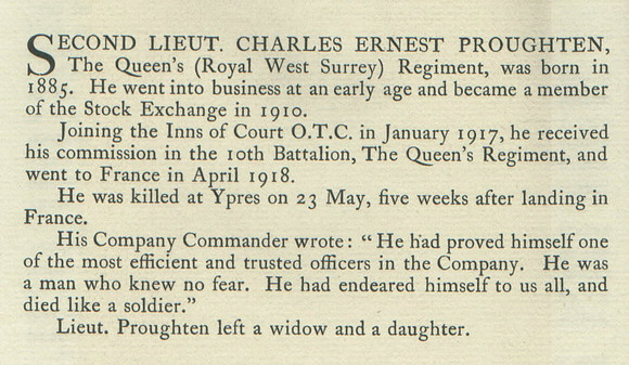 Proughton C E 2nd Lt Obit