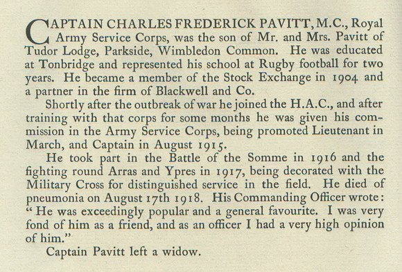 Pavitt C F Captain Obit
