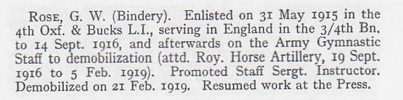 Rose G W Staff Sergt 4th Oxford & Bucks Light Infantry