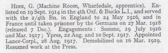 Hine G LCpl 4th Oxford & Bucks Light Infantry Short Record Of Service War Record Of The Oxford University Press 1923