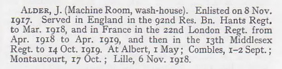 Alder J Pte G-106570 13th Middlesex Regiment Short Record Of Service War Record Of The Oxford University Press 1923