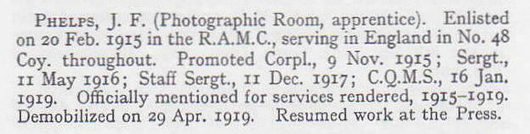 Phelps J F Coy Qtr Mst Sergt Royal Army Medical Corps Short Record Of Service War Record Of The Oxford University Press 1923
