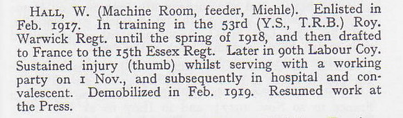 Hall W Pte 15th Essex Regiment Short Record Of Service War Record Of The Oxford University Press 1923