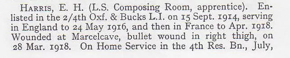 Harris E H Cpl Royal Air Force Short Record Of Service Part 1 War Record Of The Oxford University Press 1923