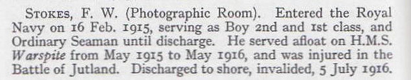 Stokes F W Ord Seaman HMS Warspite Royal Navy