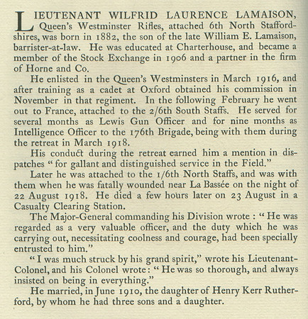 Lamaison W L Lt Obit