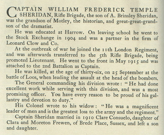 Sheridan T W F Captain Obit