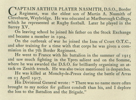 Nasmith A P Captain Obit