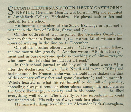 Nevill J H 2nd Lt Obit