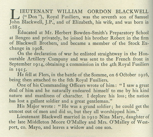 Blackwell W G Lt Obit