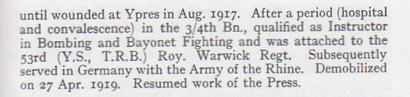 Hope G H H LCpl 4th Oxford & Bucks Light Infantry Short Record Of Service Part 2 War Record Of The Oxford University Press 1923