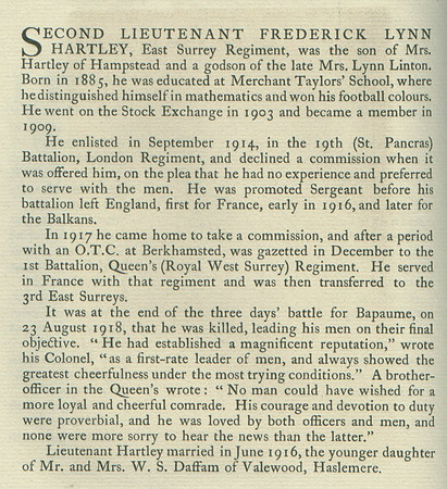 Hartley F L 2nd Lt Obit