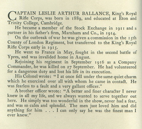 Ballance L A Captain Obit