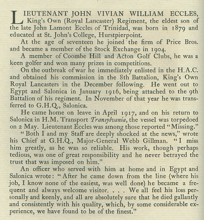 Eccles J V W Lt Obit