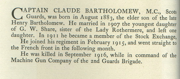 Bartholomew C Captain MC Obit