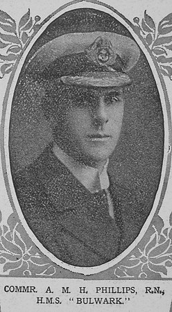 Phillips A M H Comm HMS Bulwark Royal Navy The Illustrated London News 12th Dec 1914