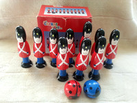 Set Of 10 Wooden Soldiers Skittles And Two Balls