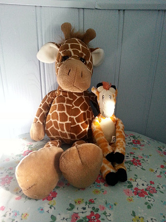 Russ Berrie Toy Giraffe And Smaller Beanie Giraffe