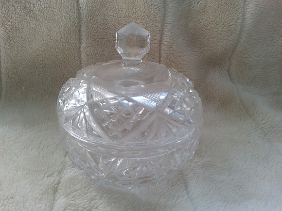 Large Cut Glass Vintage Dressing Table Bowl With Lid
