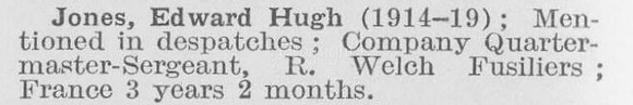 Jones E H Coy Qtr Mst Sergt Royal Welsh Fusiliers