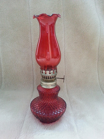 Vintage Red Glass Oil Lamp