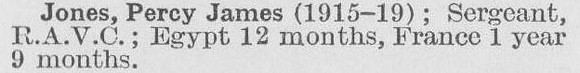 Jones P J Sergt Army Veterinary Corps