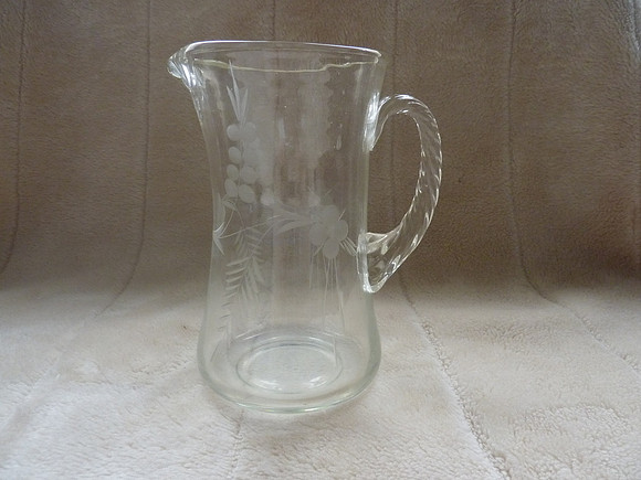 Vintage Etched Glass Water Jug