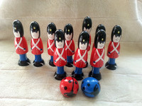 Set Of 10 Wooden Soldiers Skittles And Two Balls