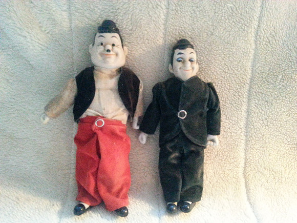 Vintage Laurel And Hardy Figures In Original Vintage Clothes