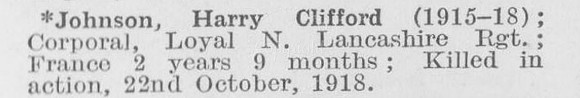 Johnson H C Cpl Loyal North Lancs Regiment