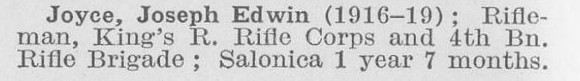 Joyce J E Rfn Kings Royal Rifle Corps