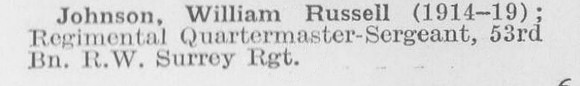 Johnson W R Regt Qtr Mst Sergt 53rd Royal West Surrey Regiment