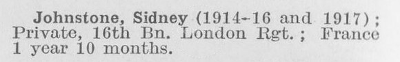 Johnstone S Pte 16th London Regiment