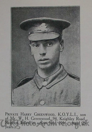 Greenwood H Pte 7th West Riding Regt Craven Roll Of Honour