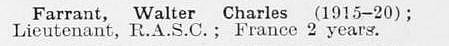 Farrant W C Lt Army Service Corps